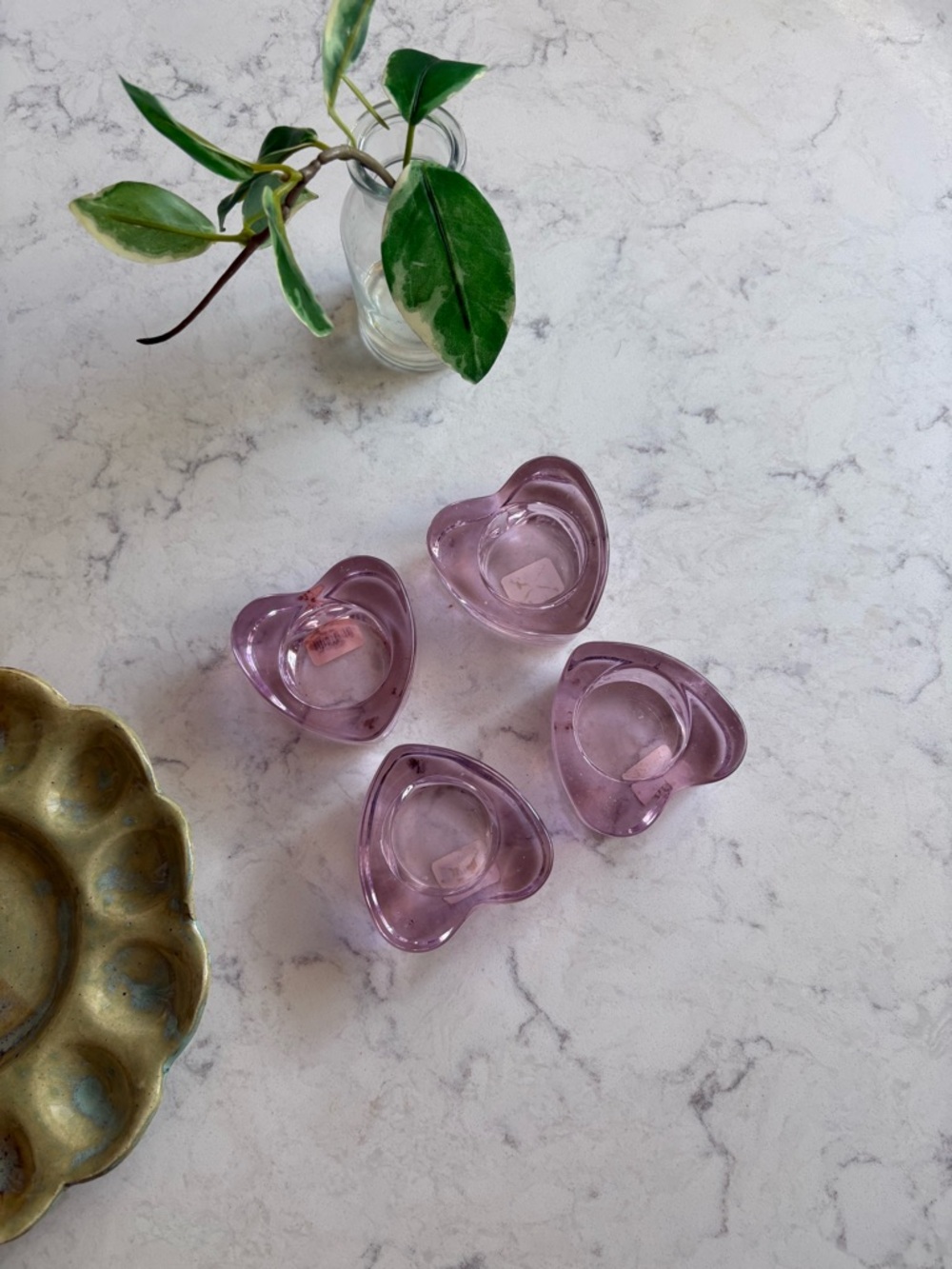 Pink Glass Heart Tea Light Holders 4 Crate and Barrel Studio Pottery Egg Plate